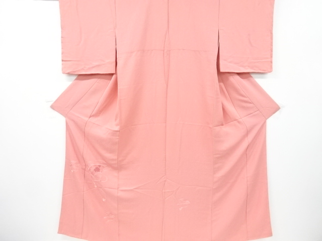 リサイクル　ドローンワーク　扇に牡丹模様付け下げ色無地着物